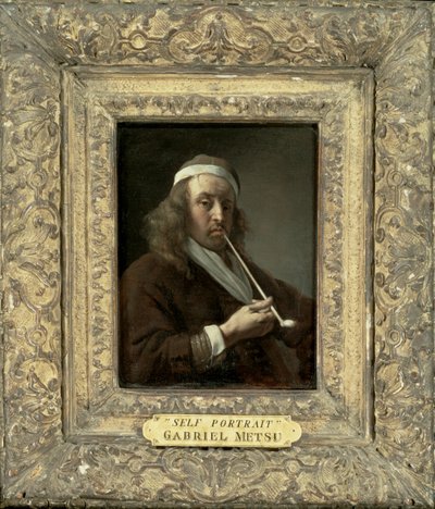 Portret van een man, vermoedelijk de kunstenaar door Gabriel Metsu